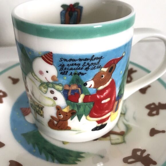 Shinzi Katoh Design by Kisshoh "Snowman Home" Christmas Mug & Saucer Plate 6 1/2 - Picture 4 of 8